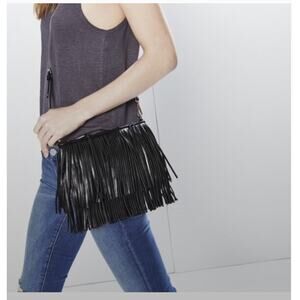 Rebecca Minkoff Finn Leather Fringe Crossbody Bag Black